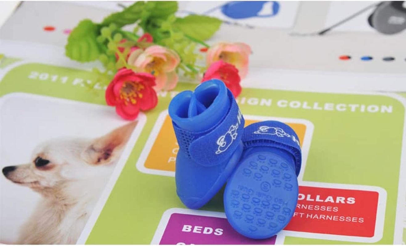4PCS Dog Rain Boots Soft Silicone Anti-Slip Waterproof Candy Jelly Wear Resistant Dog Puppy Shoes for Chihuahua Dog Poodle Corgi Small Pet Small Puppy in Winter Rainy Days (Blue) Animals & Pet Supplies > Pet Supplies > Dog Supplies > Dog Apparel JATOBO   