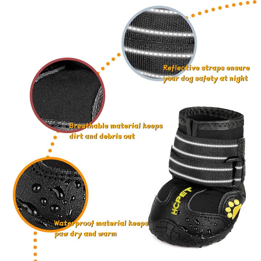 4PCS Dog Shoes for Large Dogs - Dog Boots Paw Protector with Waterproof Non-Slip Soles Reflective Straps for Small Medium Dogs - Dog Shoes for Hot Pavement, Dog Snow Boots - Black Animals & Pet Supplies > Pet Supplies > Dog Supplies > Dog Apparel Auchen Dog Shoes   