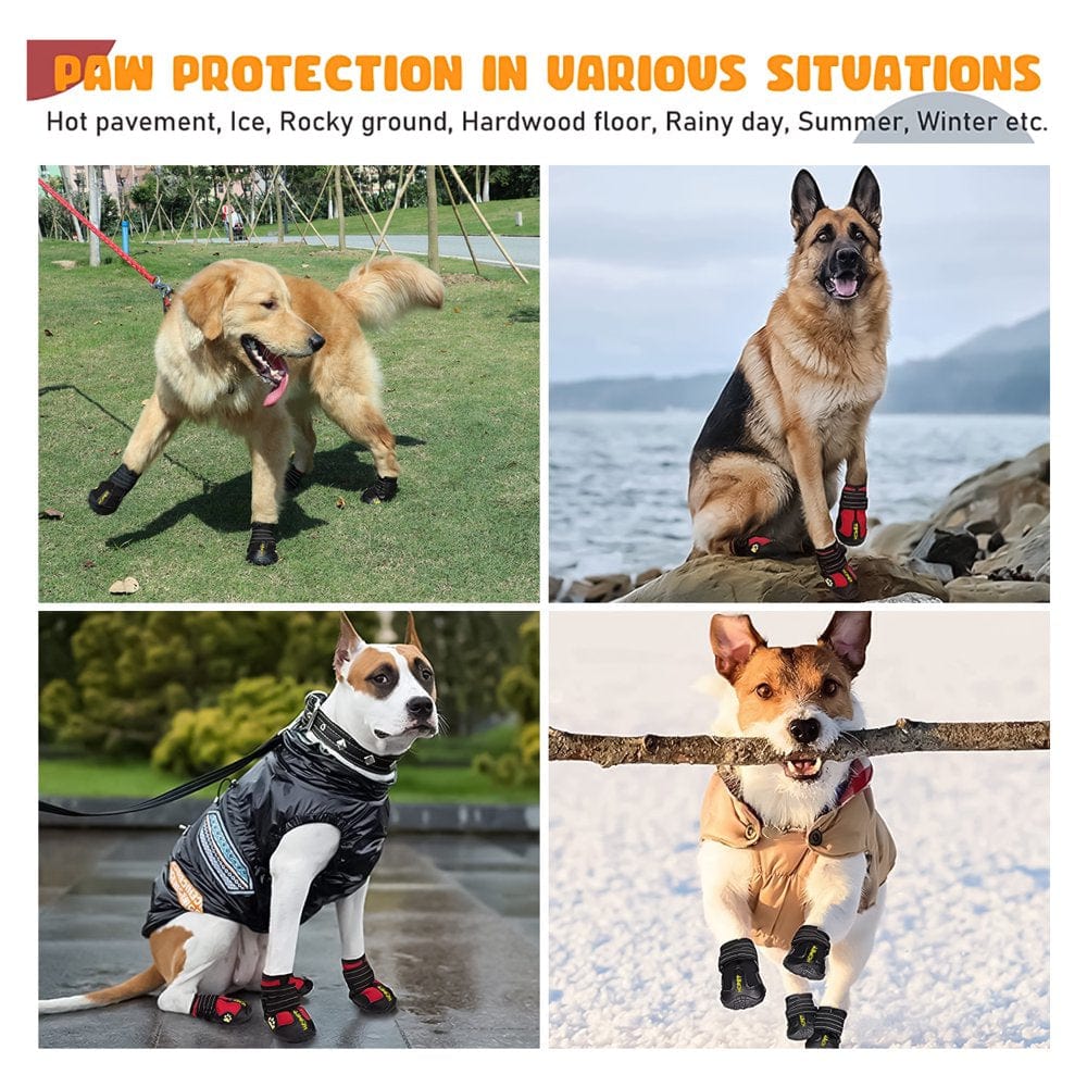 4PCS Dog Shoes for Large Dogs - Dog Boots Paw Protector with Waterproof Non-Slip Soles Reflective Straps for Small Medium Dogs - Dog Shoes for Hot Pavement, Dog Snow Boots - Black Animals & Pet Supplies > Pet Supplies > Dog Supplies > Dog Apparel Auchen Dog Shoes   