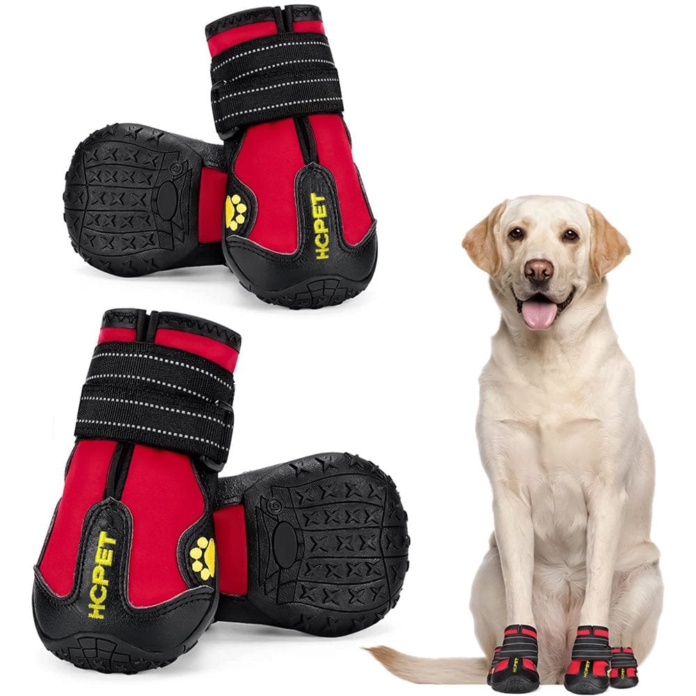 4PCS Dog Shoes for Large Dogs - Dog Boots Paw Protector with Waterproof Non-Slip Soles Reflective Straps for Small Medium Dogs - Dog Shoes for Hot Pavement, Dog Snow Boots - Black Animals & Pet Supplies > Pet Supplies > Dog Supplies > Dog Apparel Auchen Dog Shoes Size 6 Red 