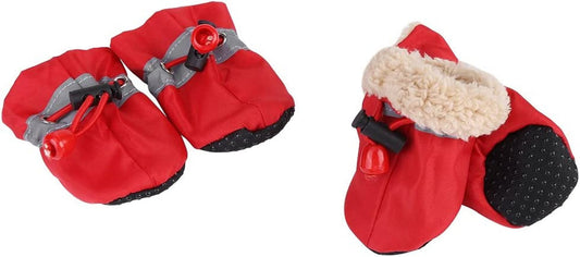 4Pcs Dog Shoes Paw Protectors with Elastic Fastening Band Set Anti-Slip Sole Pet Dog Shoes Boots Waterproof Soft Cotton Padded (Red #3) Animals & Pet Supplies > Pet Supplies > Dog Supplies > Dog Apparel Fdit Red #3  