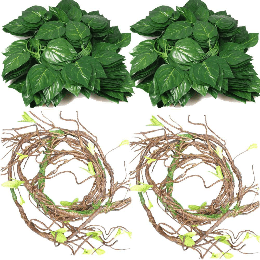 4Pcs Flexible Bend-A-Branch Jungle Vines Terrarium Leaves Lizard Gecko Habitat Tank Decor for Frogs, Snakes and More Reptiles Animals & Pet Supplies > Pet Supplies > Reptile & Amphibian Supplies > Reptile & Amphibian Habitat Accessories Hamiledyi   