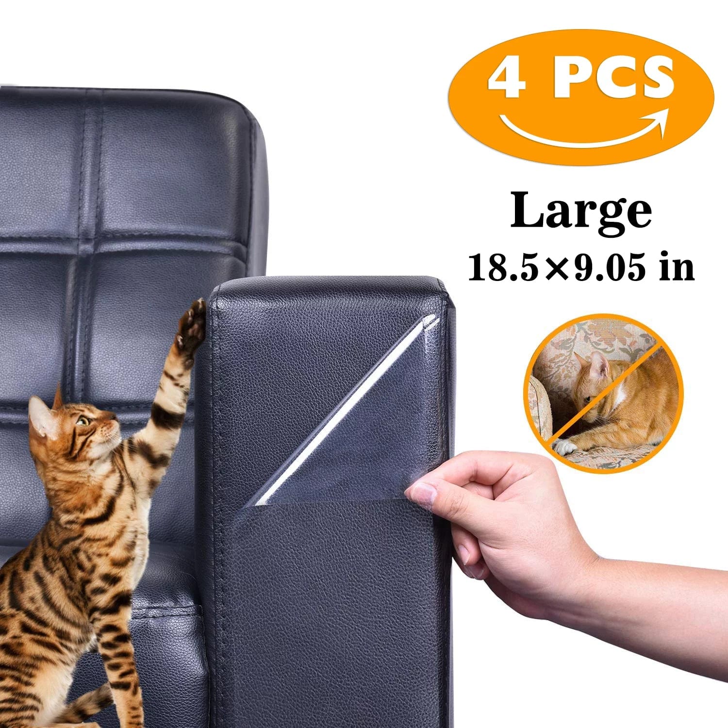 4PCS Large (18.5 X9.05Inch) Furniture Protectors from Cats, Stop Cat Scratching Couch, Door & Other Furniture and Car Seat, Self-Adhesive Flexible Vinyl Sheet,Pet Scratch Deterrent for Furniture