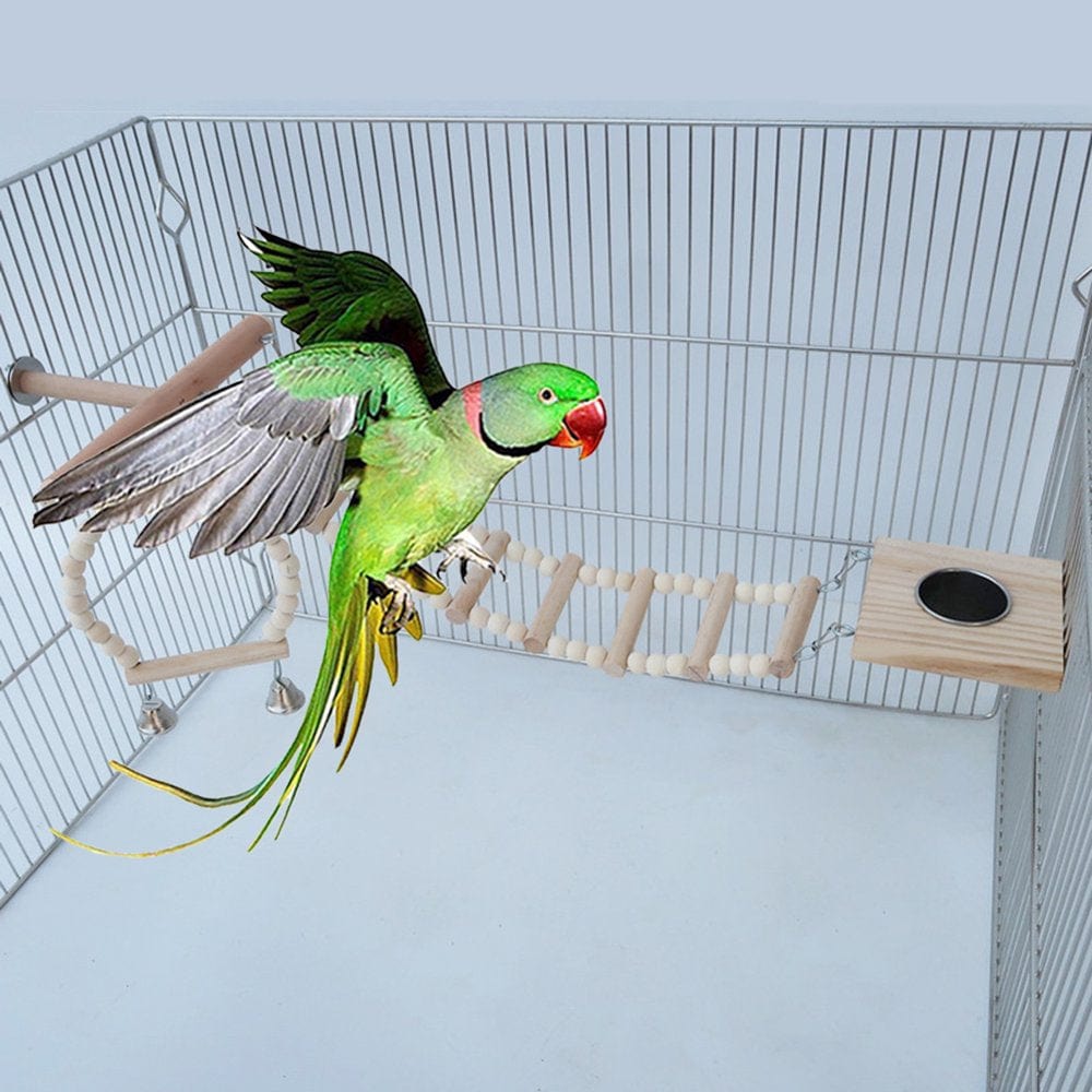 4Pcs Pet Bird Parrot Hamster Wood Bell Swing Perch Board Ladder Hanging Chew Toy Animals & Pet Supplies > Pet Supplies > Bird Supplies > Bird Ladders & Perches Yoone   