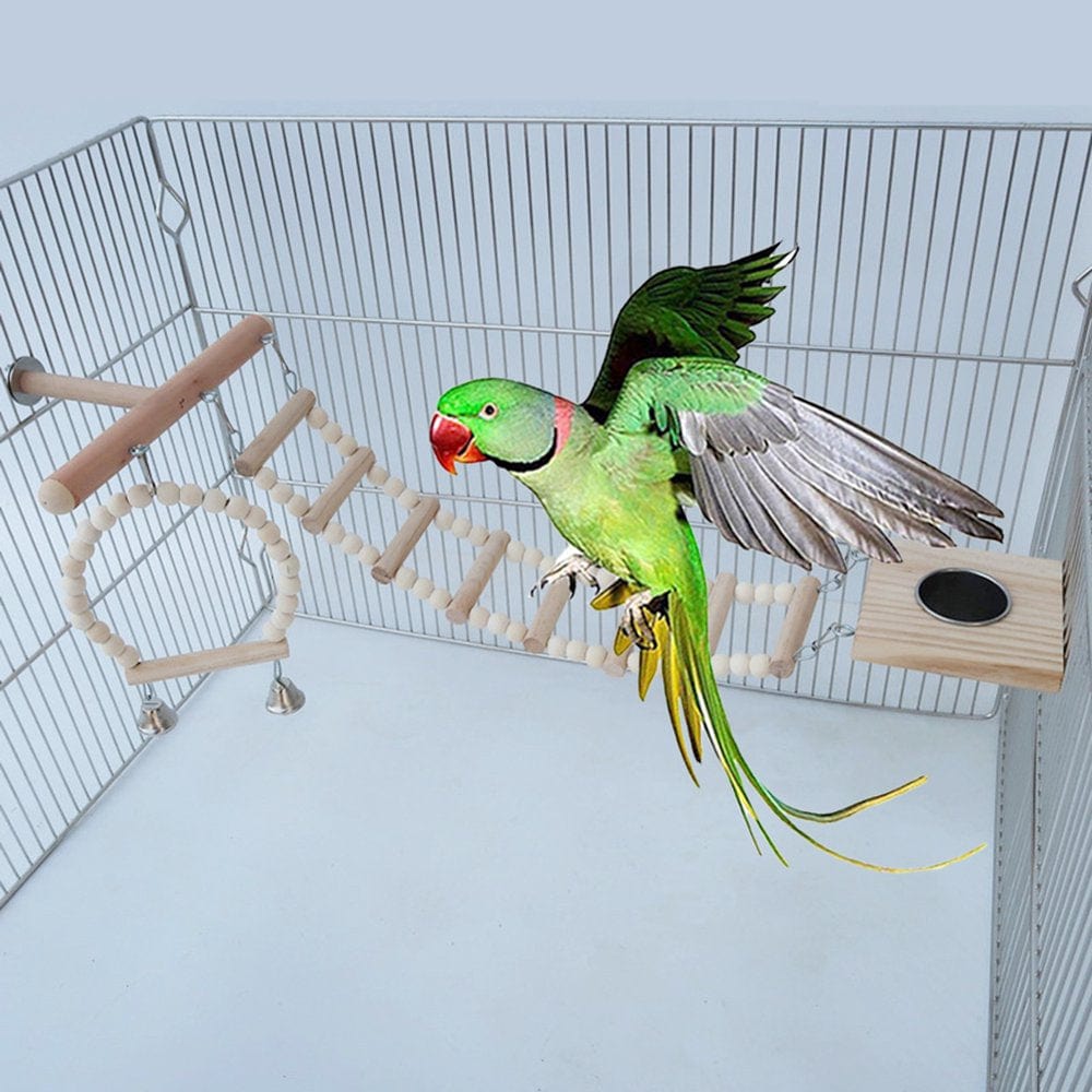 4Pcs Pet Bird Parrot Hamster Wood Bell Swing Perch Board Ladder Hanging Chew Toy Animals & Pet Supplies > Pet Supplies > Bird Supplies > Bird Ladders & Perches Yoone   