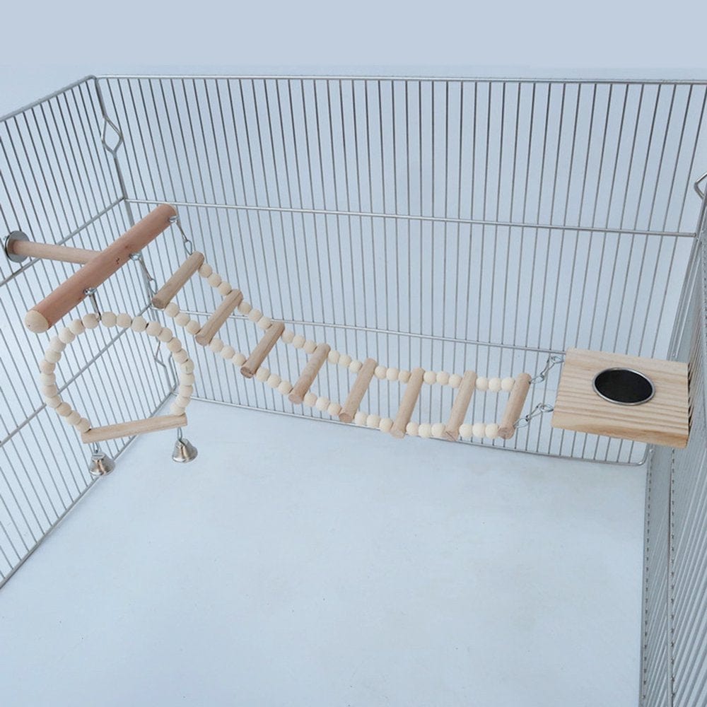 4Pcs Pet Bird Parrot Hamster Wood Bell Swing Perch Board Ladder Hanging Chew Toy Animals & Pet Supplies > Pet Supplies > Bird Supplies > Bird Ladders & Perches Yoone   