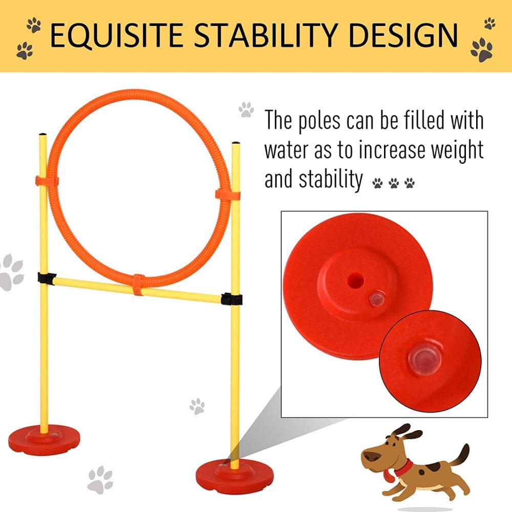 4Pcs Portable Pet Training Obstacle Set for Dogs W/ Adjustable Weave Pole, Jumping Ring, Adjustable High Jump, Tunnel