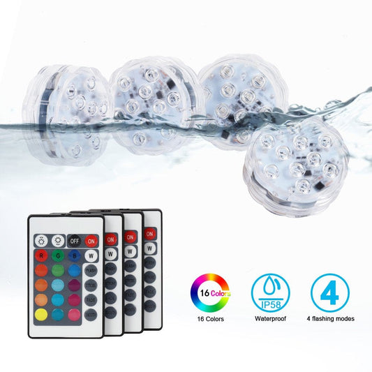 4PCS Submersible LED Lights Remote Control 16 Colors for Aquarium Pool Pond