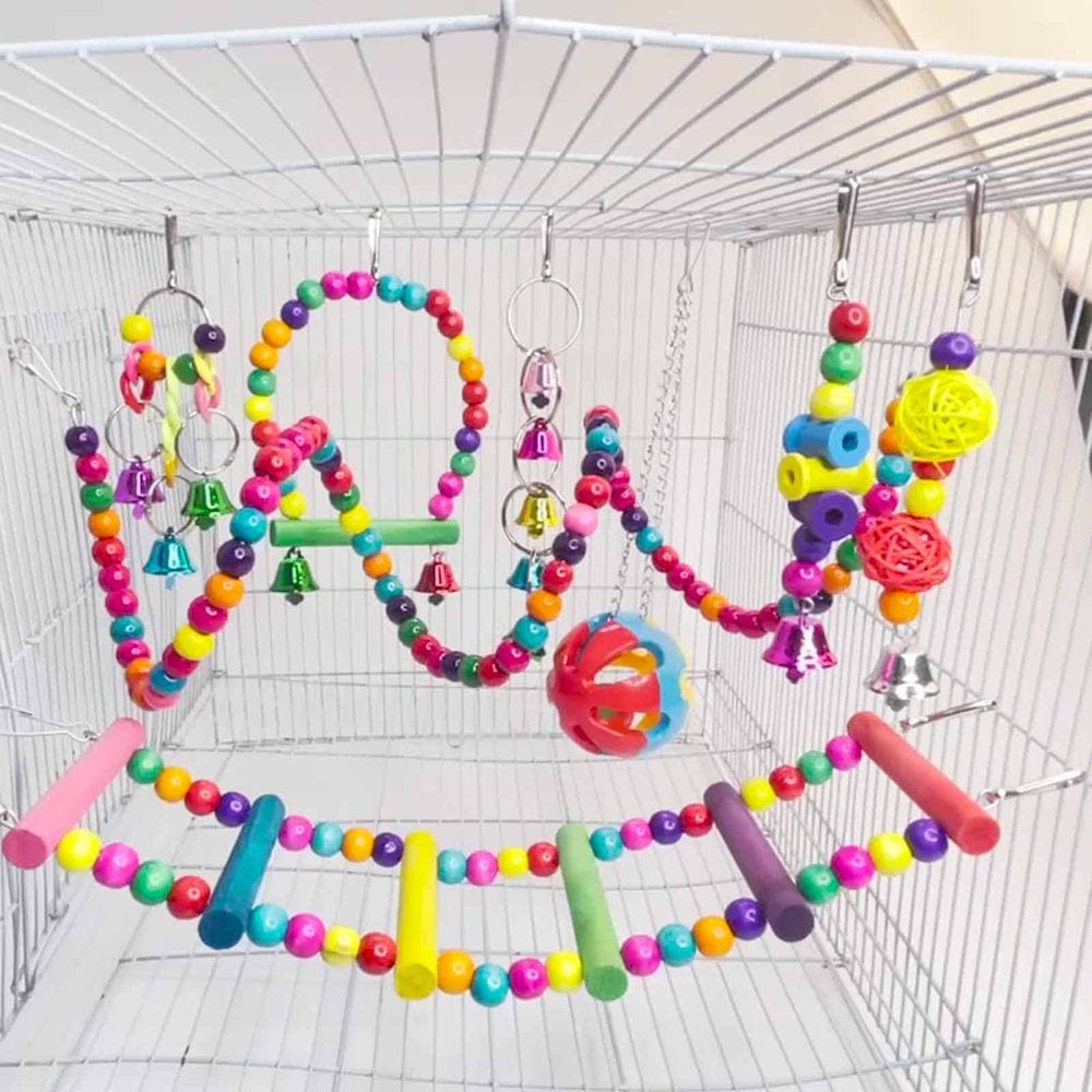 5/6/10 Pieces Bird Toys Parrot Colorful Ladder Swing Hammock Perch Safe Chew Toy Animals & Pet Supplies > Pet Supplies > Bird Supplies > Bird Ladders & Perches Bydezcon   
