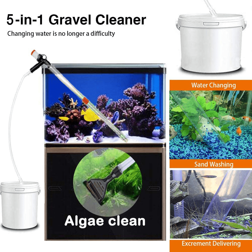 5 In1 Aquarium Gravel Cleaner Water Changer Glass Scraper Fish Tank Sand Wash Pump Kit with Air-Pressing Button and Adjustable Water Flow Controller Clamp for Fish Tank Gravel-Cleaning Animals & Pet Supplies > Pet Supplies > Fish Supplies > Aquarium Cleaning Supplies JackSuper   