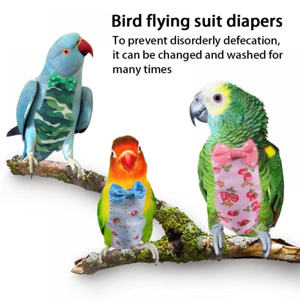 5 Pack Bird Diaper, Soft Birds Flight Suits with Leash Hole, Washable & Reusable Parrots Nappies with Bowtie Decor, Breathable Pet Pee Pads for Budgie Parakeet, Cockatoos(2 Sizes)