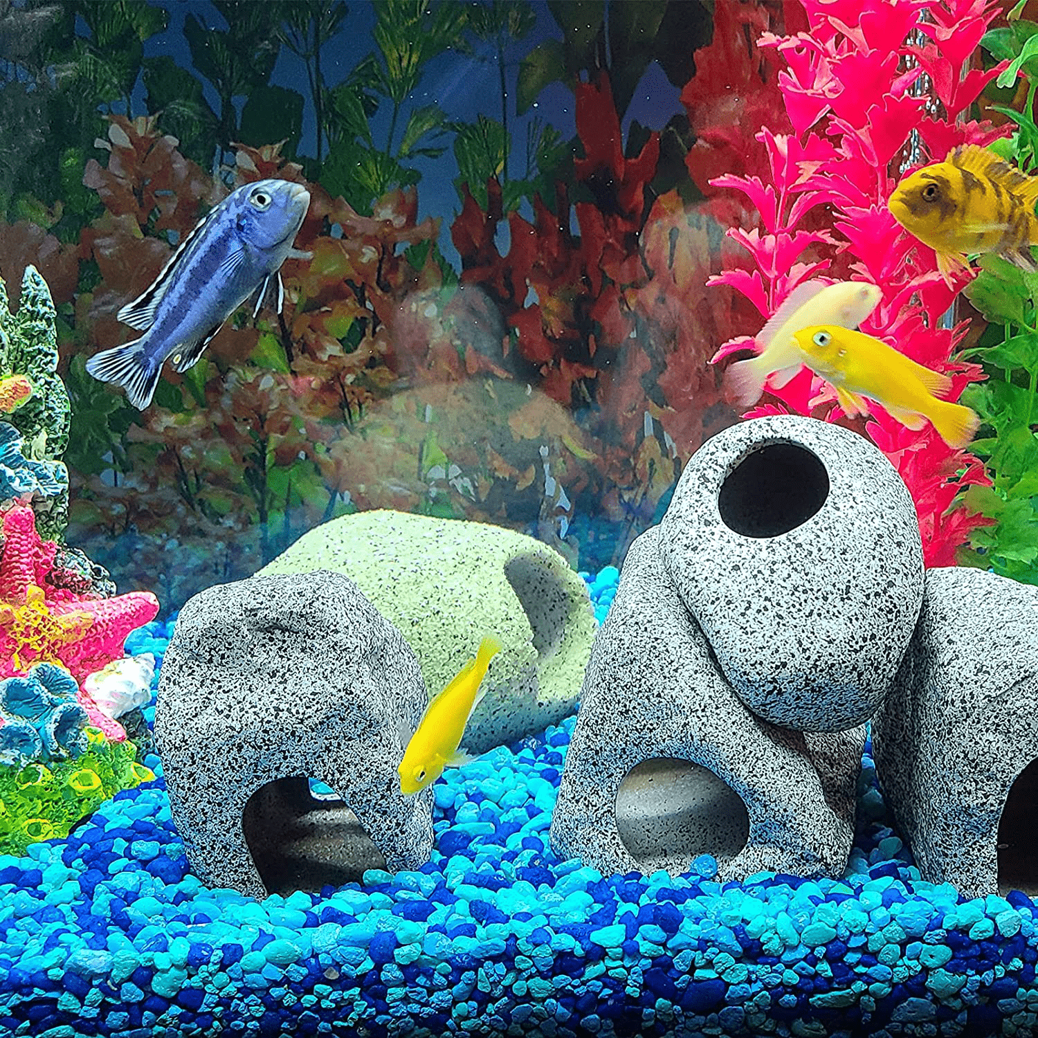 5 Pack Stackable Aquarium Decoration Rock Caves- Ceramic Fish Tank