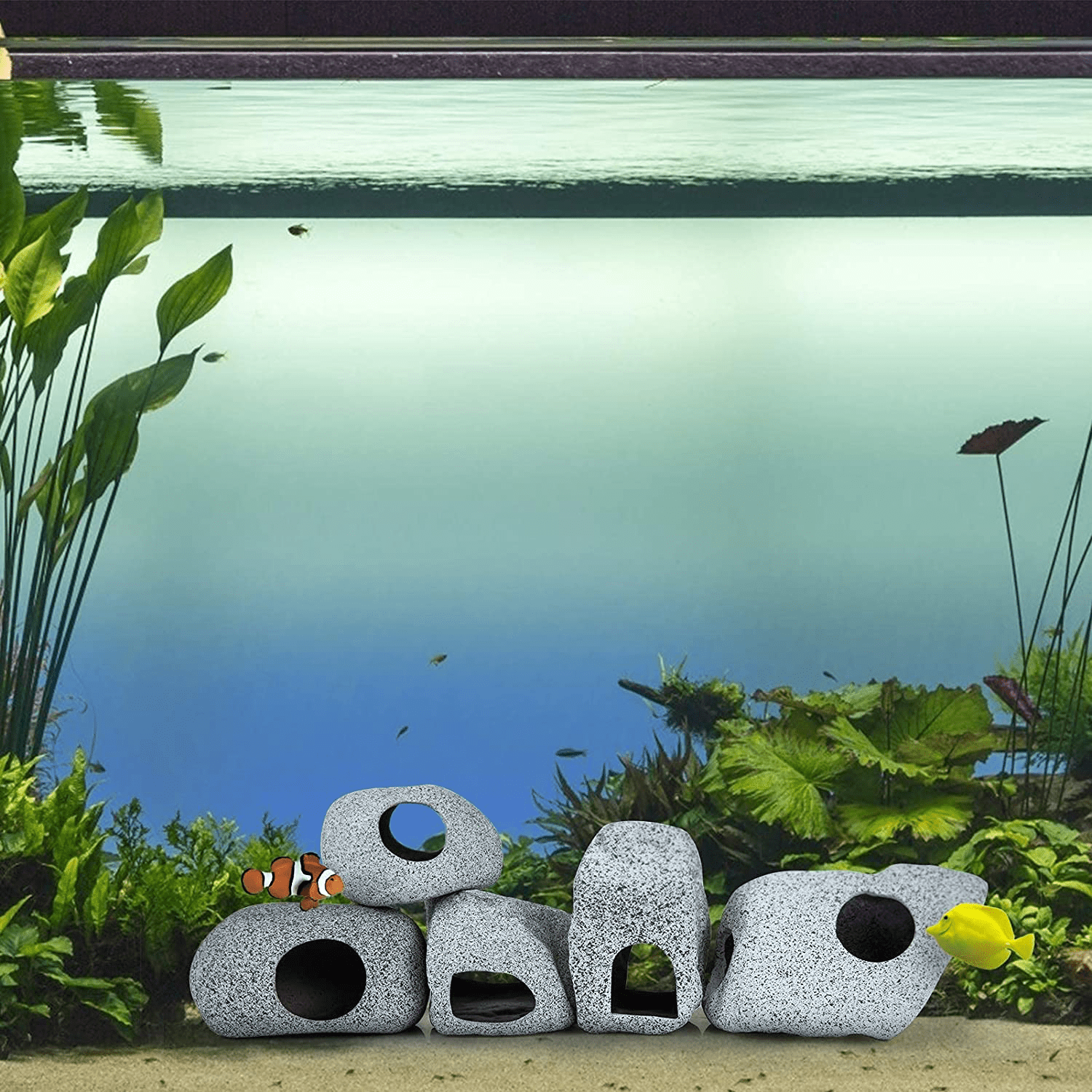 5 Pack Stackable Aquarium Decoration Rock Caves- Ceramic Fish Tank