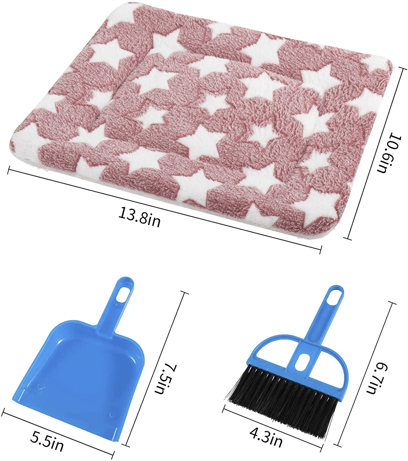 5 Pack Thickened Plush Guinea Pig Hamster Mat Set- 5Pcs Soft Small Pet Sleeping Bedding Pads with Bonus Cage Cleaning Dustpan Brush for Rabbit Chinchilla Squirrel Hedgehog Small Animals Animals & Pet Supplies > Pet Supplies > Small Animal Supplies > Small Animal Bedding MEWTOGO   