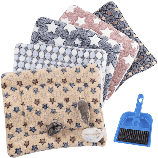 5 Pack Thickened Plush Guinea Pig Hamster Mat Set- 5Pcs Soft Small Pet Sleeping Bedding Pads with Bonus Cage Cleaning Dustpan Brush for Rabbit Chinchilla Squirrel Hedgehog Small Animals Animals & Pet Supplies > Pet Supplies > Small Animal Supplies > Small Animal Bedding MEWTOGO   