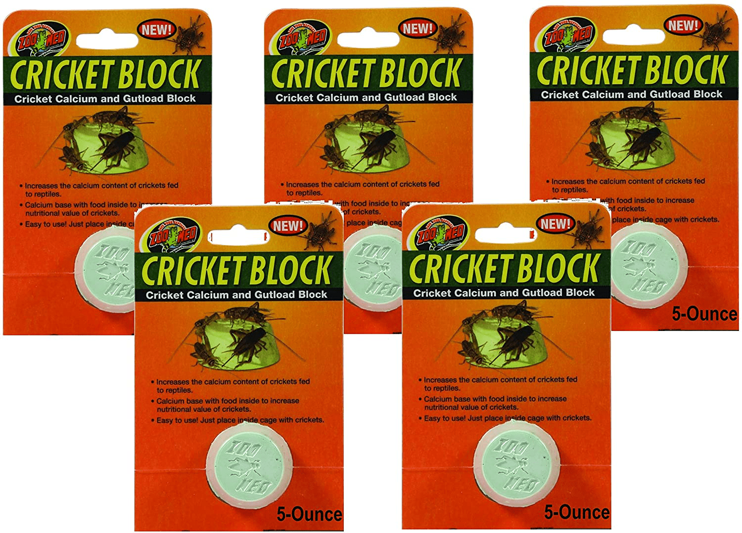 (5 Pack) Zoo Med Cricket Blocks Featuring Gutload and Calcium, 5-Ounce Each Animals & Pet Supplies > Pet Supplies > Reptile & Amphibian Supplies > Reptile & Amphibian Food Zoo Med   