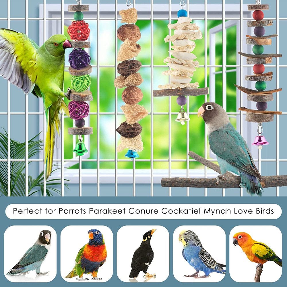 5 Packs Bird Chew Toys, Natural Wood Toys Parrot Hanging Cage Toy Bird Perch Stand for Small Bird Conure Cockatiel Parrotlet Lovebird Budgie