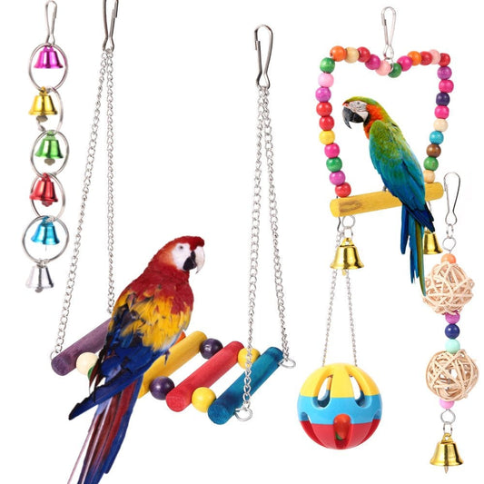 5 Packs Bird Swing Chewing Toys Parrot Toy Bird Cage Bell String Swing Bite Toys Parrot Hammock Bell Toys Bird Cage Hanging Toy with Wood Beads for Parakeets Cockatiels Conures Finches Budgie Animals & Pet Supplies > Pet Supplies > Bird Supplies > Bird Toys Willstar 5pcs Multicolored 