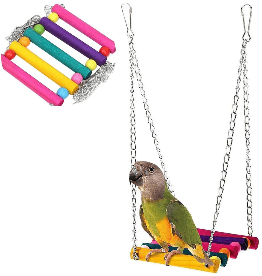 5 Pcs Bird Perches Cage Toys Hanging Bell Swing Chewing Toys Wooden Ladder Hammock for Small and Medium Parrot Birds, Cockatiels, Conures, Macaws, Finches Animals & Pet Supplies > Pet Supplies > Bird Supplies > Bird Ladders & Perches Antcher   