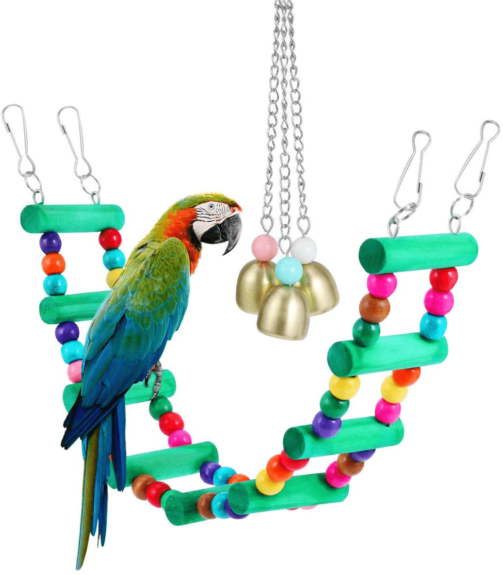 5 Pcs Bird Perches Cage Toys Hanging Bell Swing Chewing Toys Wooden Ladder Hammock for Small and Medium Parrot Birds, Cockatiels, Conures, Macaws, Finches Animals & Pet Supplies > Pet Supplies > Bird Supplies > Bird Ladders & Perches Antcher   