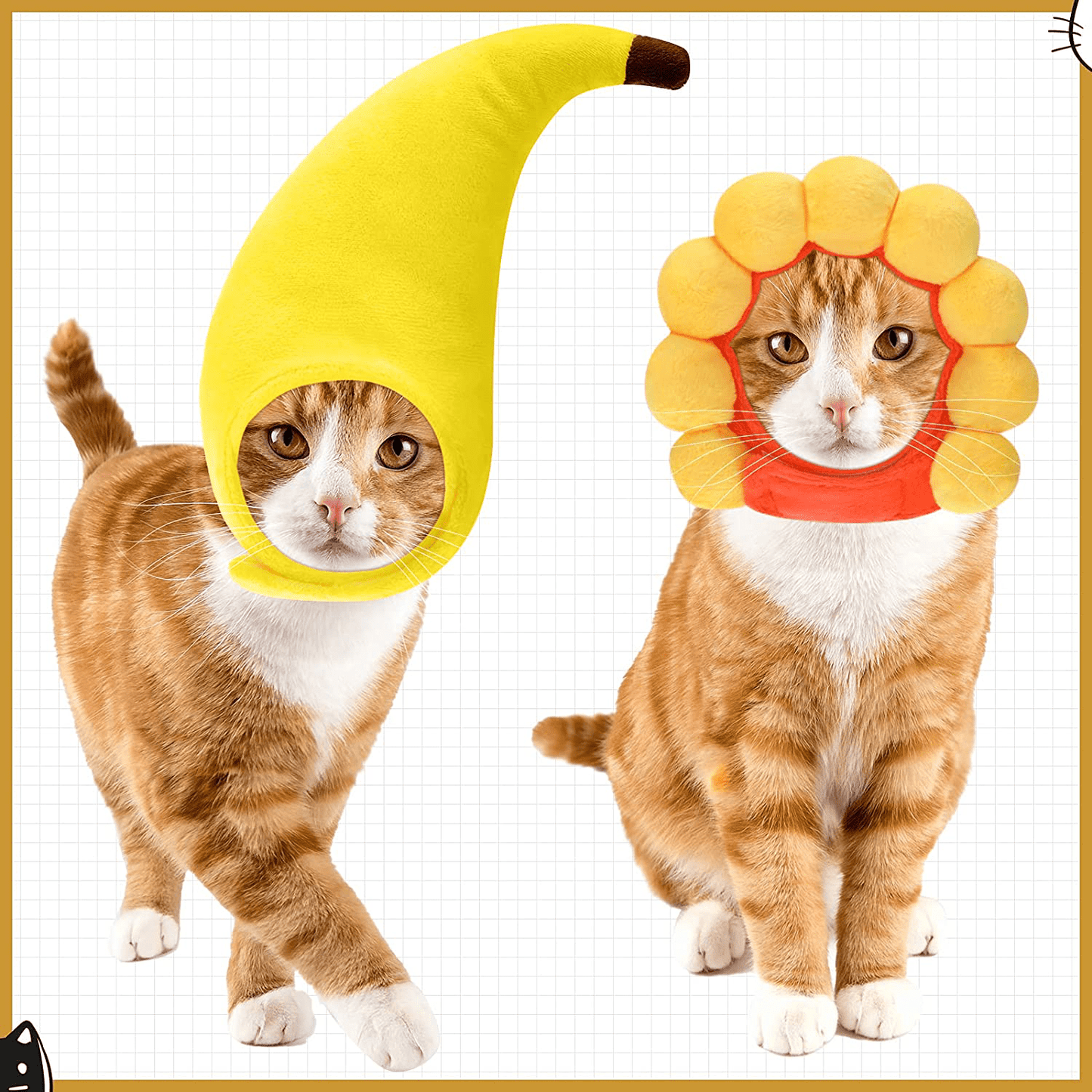 5 Pieces Cat Hat Adorable Costume Bunny Rabbit Hat with Ears Funny Frog Lion Mane Sunflower Banana Cat Hat for Cats and Small Dogs Kitten Puppy Party Costume Halloween Accessory Headwear, 5 Styles