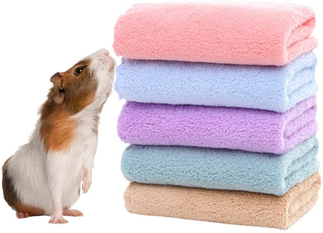 5 Pieces of Guinea Pigs Soft Blankets, Hamster Fleece Cage Liners, Small Animals Bedding Mats Bathe Towels (Small)