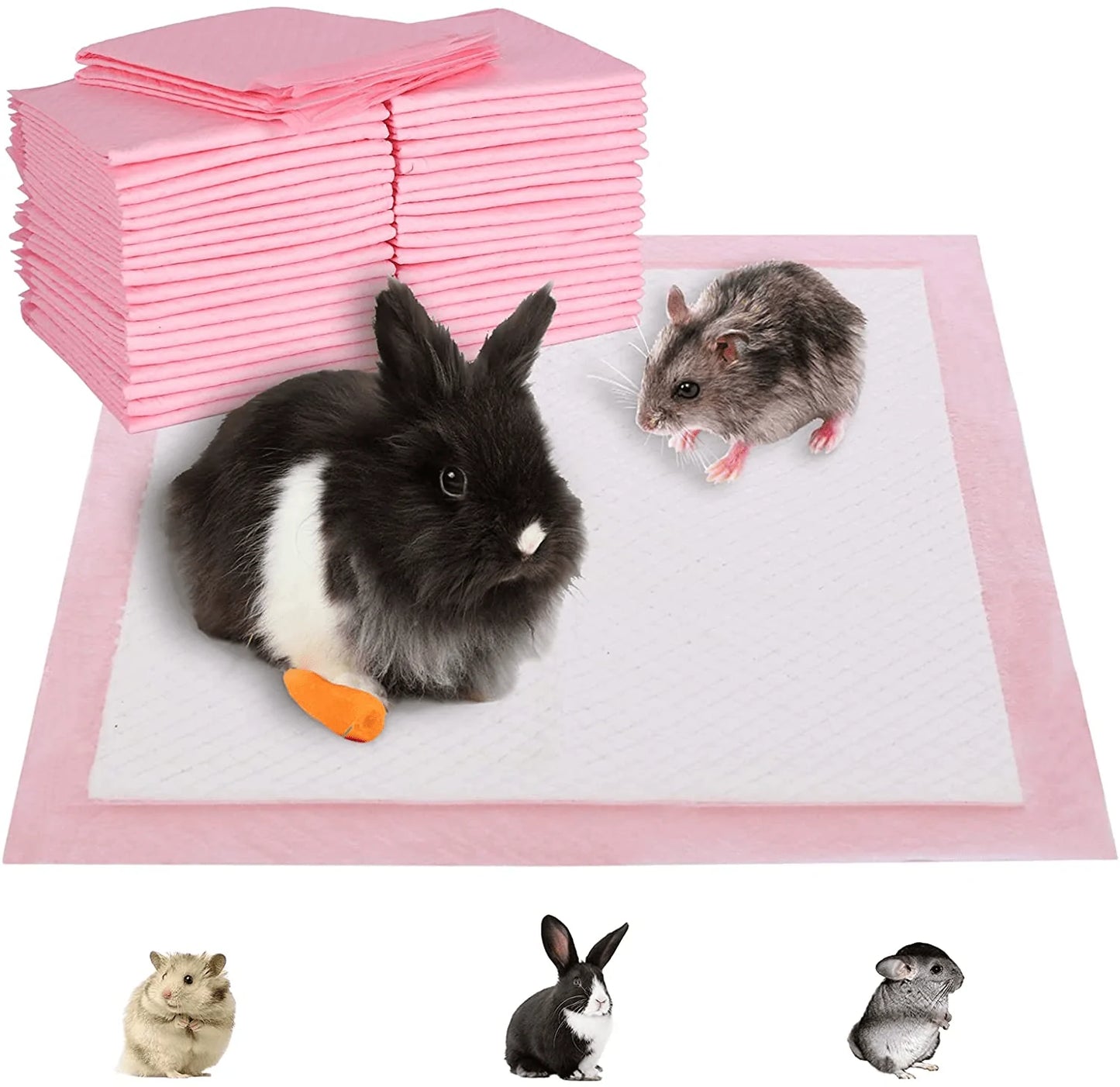 （50/100Pcs）Super Absorbent Rabbit Pee Pads, Disposable Bunny Litter Training Pad Thicken Guinea Pig Cage Liner Small Animal Diaper Pet Cage Accessory for Cat Hamster Reptile Chinchilla Hedgehog  YUNVI 18″ × 13″ × 50pcs  
