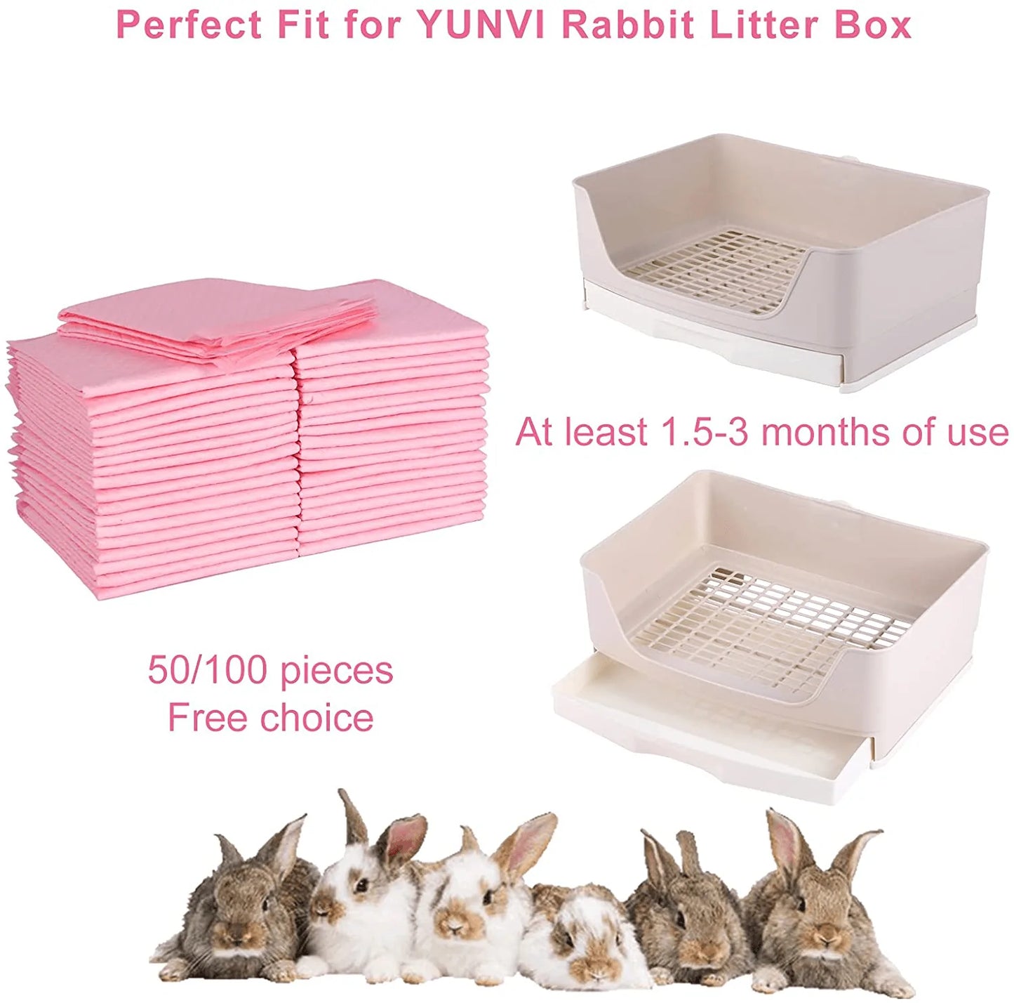 （50/100Pcs）Super Absorbent Rabbit Pee Pads, Disposable Bunny Litter Training Pad Thicken Guinea Pig Cage Liner Small Animal Diaper Pet Cage Accessory for Cat Hamster Reptile Chinchilla Hedgehog