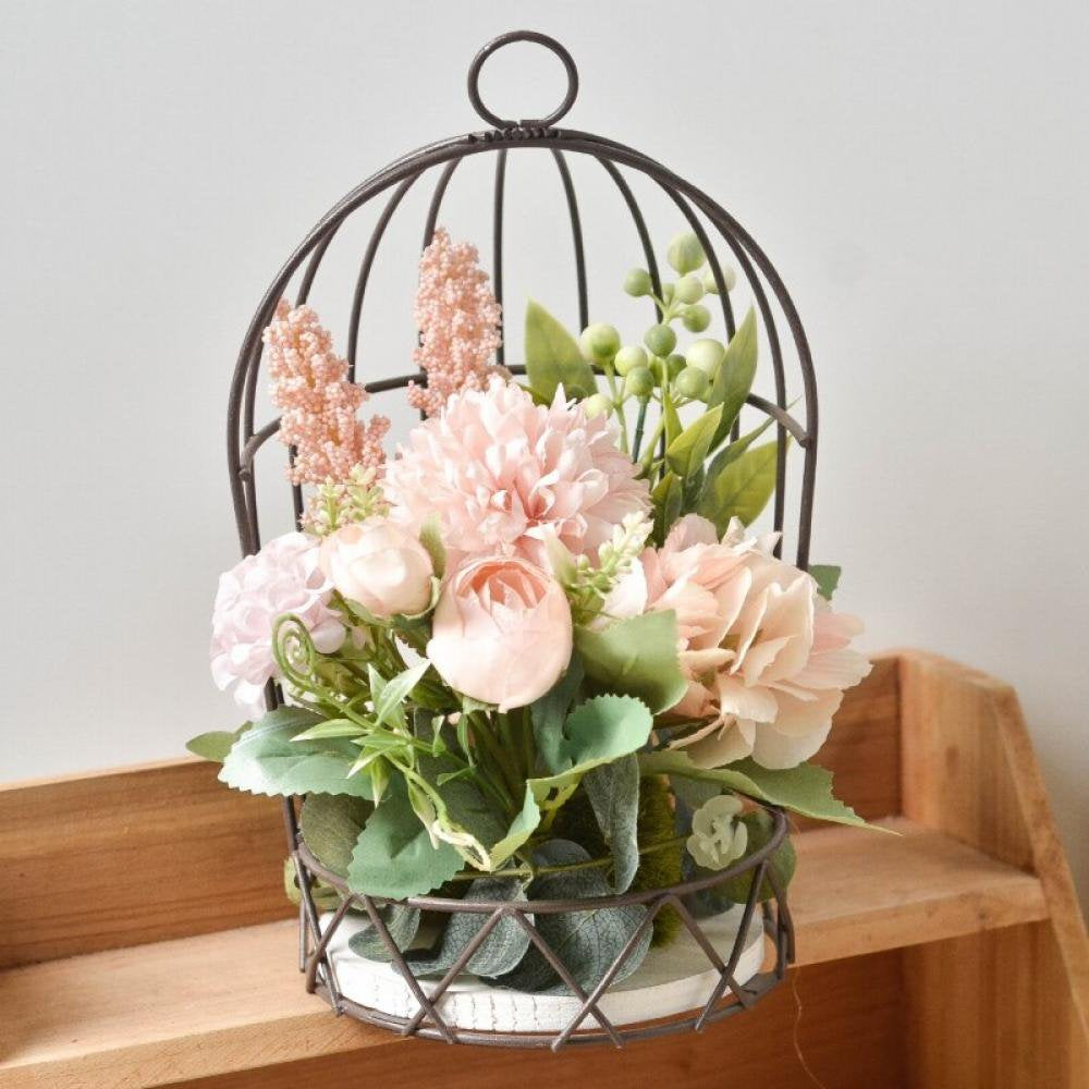 Hanging Bird Cage Flower Stand Floral Set Hydrangea Combination White Animals & Pet Supplies > Pet Supplies > Bird Supplies > Bird Cages & Stands EleaEleanor   