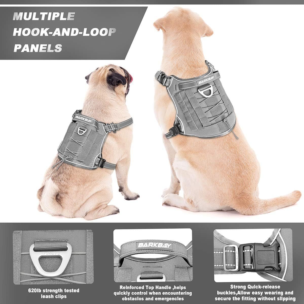 Tactical Dog Harness Large,Military Service Weighted Dog Vest Harness Working Dog MOLLE Vest with Loop Panels,No-Pull Training Harness with Leash Clips for Walking Hiking Hunting(Grey,M) Animals & Pet Supplies > Pet Supplies > Dog Supplies > Dog Apparel BARKBAY   