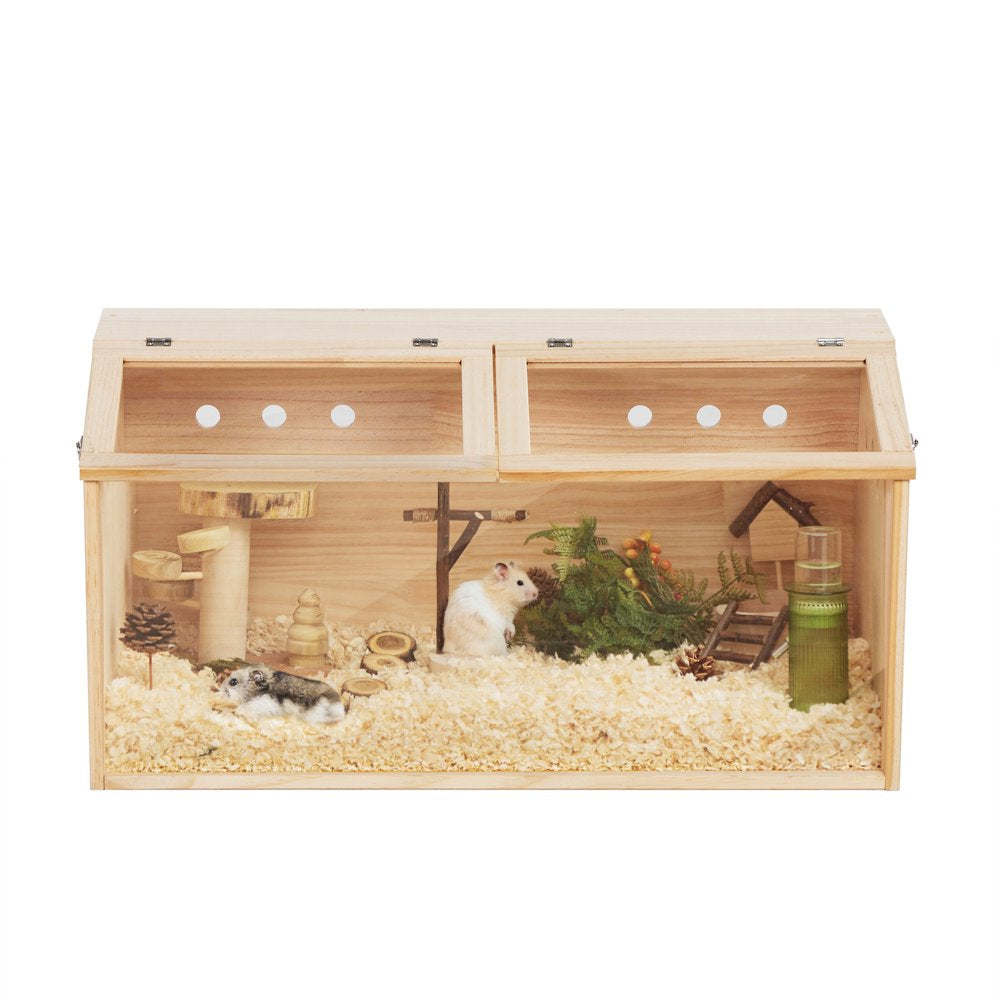 Middle Transparent Wooden Hamster Cage, Small Animal Habitat Hutch for Large Siberian Hamster,Gerbils,Little Rabbits, Natural Animals & Pet Supplies > Pet Supplies > Small Animal Supplies > Small Animal Habitats & Cages HOMEFUL   