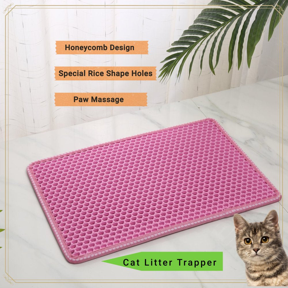 HISTOYE Cat Litter Mat Litter Trapping Mat Litter Box Mat Cat Matts for Litter 2-Layer Sifting Easy Clean Scatter Control 21" X 14" Pink