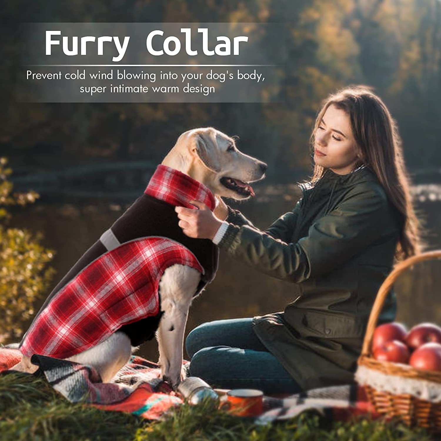 Nanaki Classic Plaid Warm Dog Jacket, Reversible Winter Dog Coat for Cold Weather, Windproof Dog Winter Clothes Reflective with Furry Collar&Elastic Abdomen for Small Medium Large Dogs Puppies Animals & Pet Supplies > Pet Supplies > Dog Supplies > Dog Apparel Nanaki   