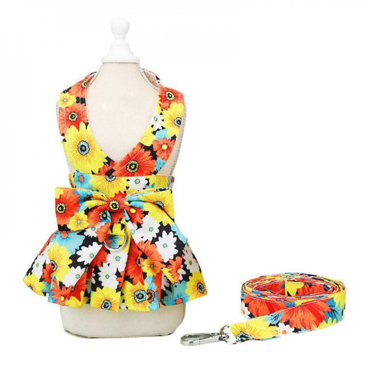 Monfince Dog Harness Dress with Leash Set, Princess Dog Vest for Small Dog Girl, Floral Puppy Dresses with Ring, Pet Clothes Doggie Outfits Cat Apparel, M Animals & Pet Supplies > Pet Supplies > Cat Supplies > Cat Apparel Monfince XL Orange Skirt 