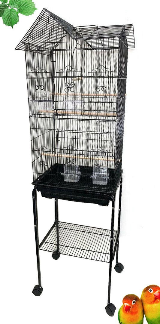 Large Pagoda House Style Bird Flight Rolling Stand Cage with Breeding Nest Doors for Aviaries Budgies Canaries Parakeets Cockatiels Lovebirds Finches Animals & Pet Supplies > Pet Supplies > Bird Supplies > Bird Cages & Stands Mcage   