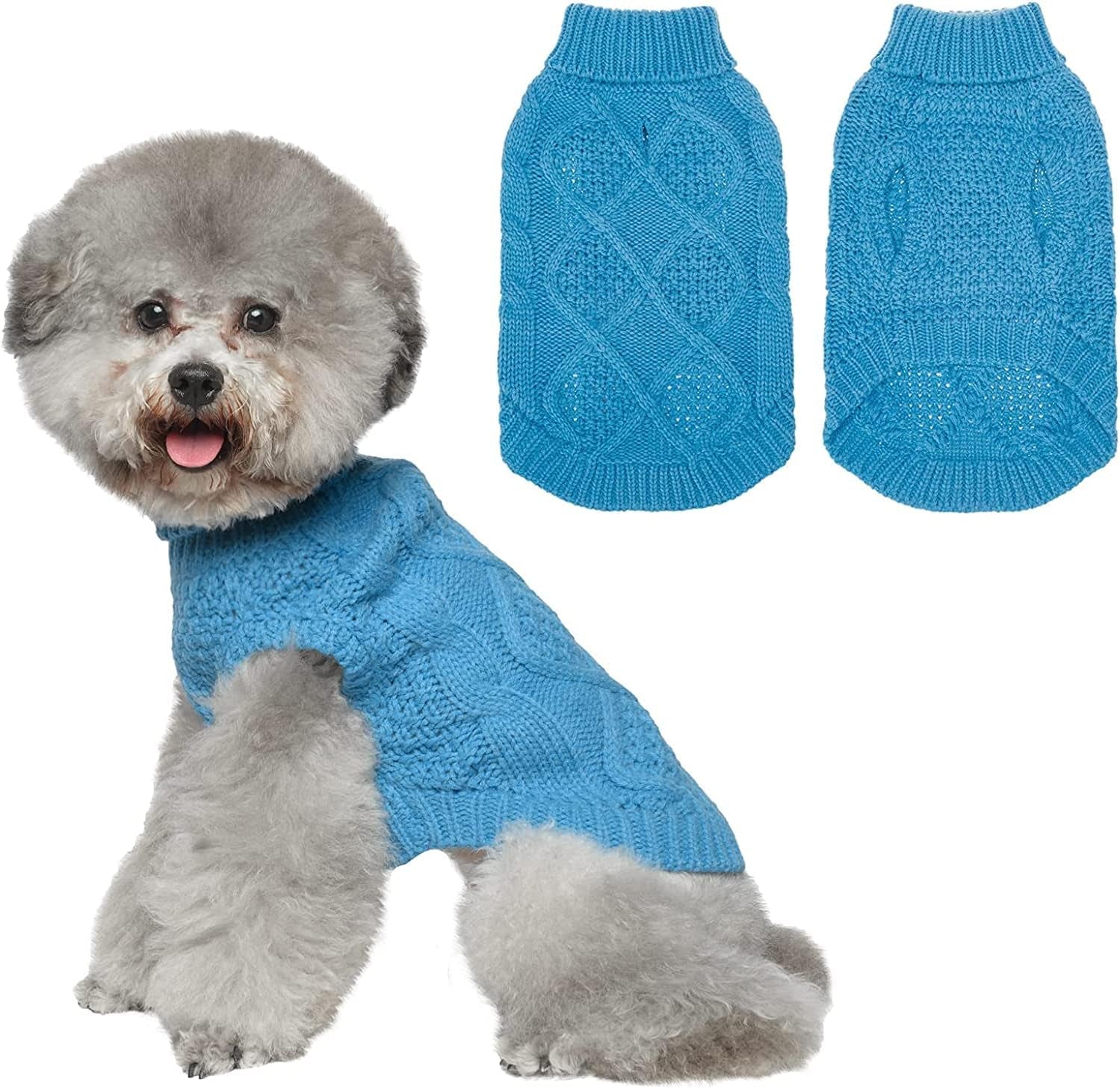 Mihachi Turtleneck Dog Sweater - Winter Coat Apparel Classic Cable Knit Clothes with Leash Hole for Cold Weather, Ideal Gift for Pet in New Year Animals & Pet Supplies > Pet Supplies > Dog Supplies > Dog Apparel Mihachi Lake Blue Small 