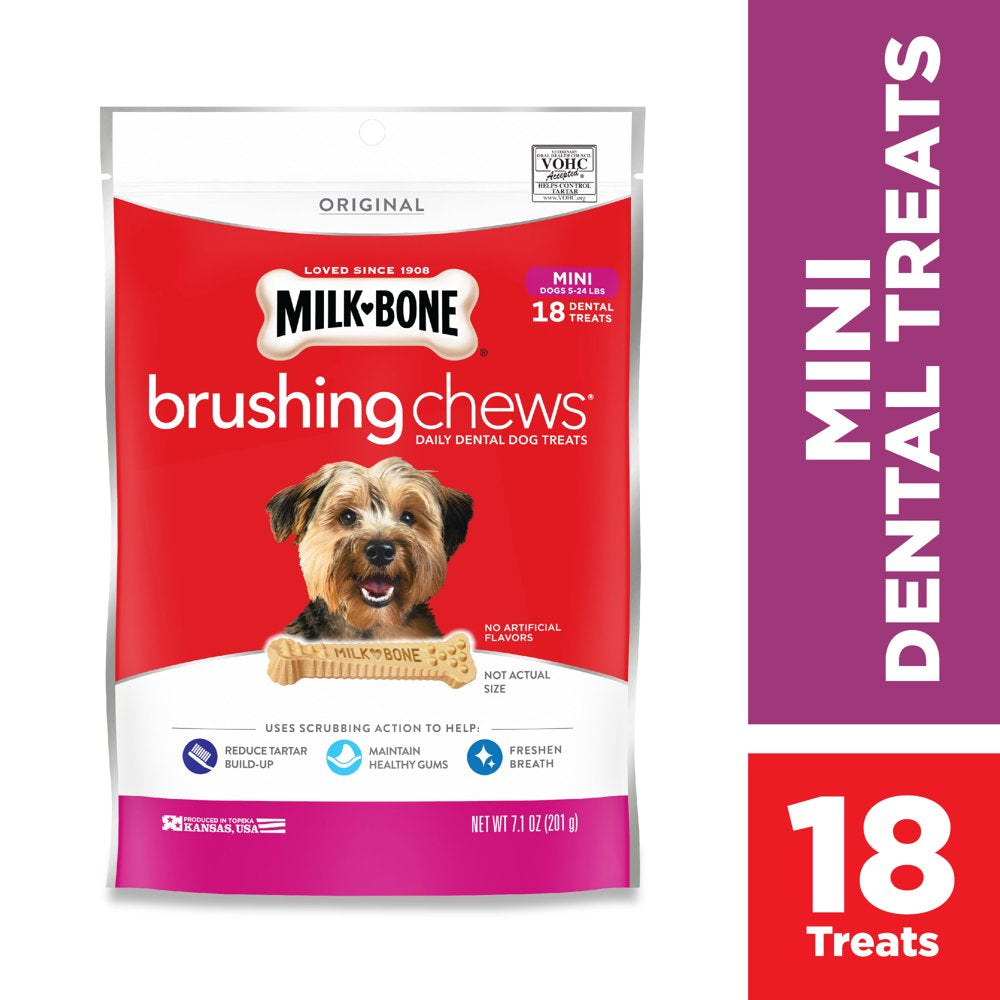 Milk-Bone Brushing Chews Daily Dental Dog Treats, Mini, 7.1 Oz., 18 Bones per Bag Animals & Pet Supplies > Pet Supplies > Dog Supplies > Dog Treats The J.M. Smucker Company   