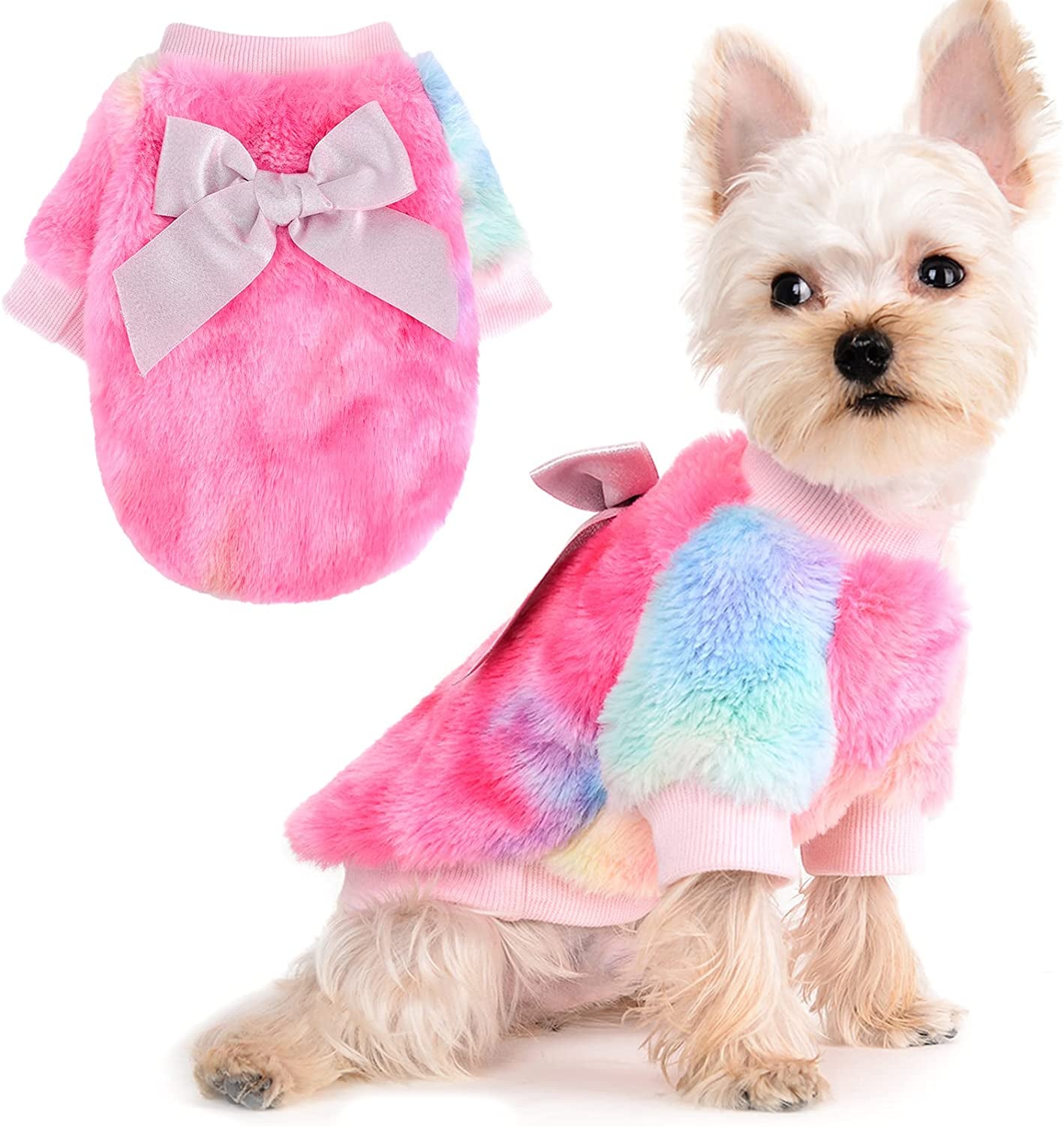 Pink Dog Sweater for Small Dogs Girl Tie Dye Female Dog Sweater Puppy Sweatshirts Doggie Sweaters Winter Dog Clothes Pet Cat Pup Warm Clothing Outfit for Yorkie Chihuahua Coat with Bow-Knot XS Animals & Pet Supplies > Pet Supplies > Dog Supplies > Dog Apparel Yikeyo Pink/Tie-dye Medium( 5.5 to 8.8lbs) 