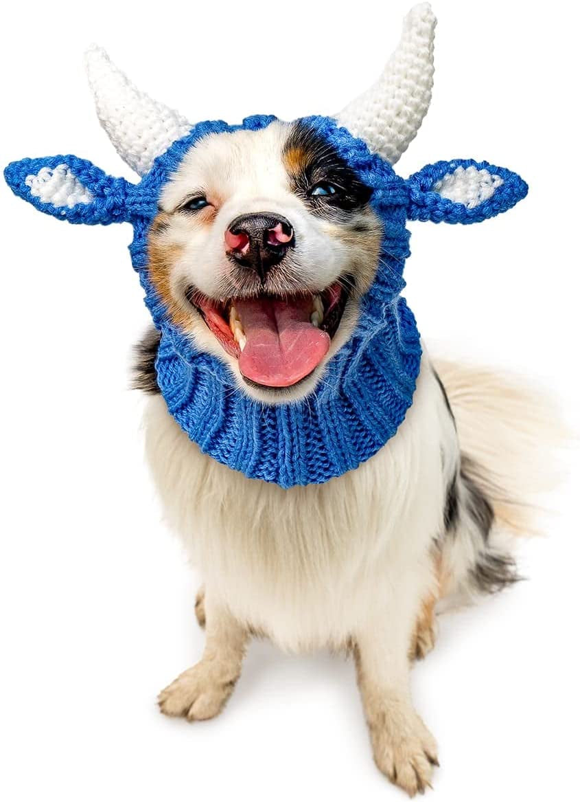 Zoo Snoods Baby Blue Ox Dog Costume, Large - Warm No Flap Ear Wrap Hood for Pets, Dog Outfit for Winters, Halloween, Christmas & New Year, Handmade Soft Yarn Ear Covers Animals & Pet Supplies > Pet Supplies > Dog Supplies > Dog Apparel Zoo Snoods Medium  