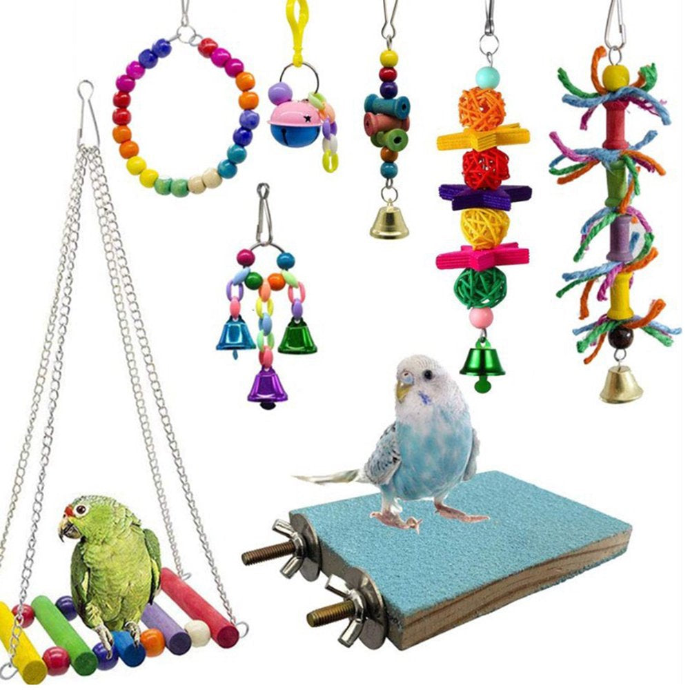 Cheers.Us 8Pcs/Set Bird Parrot Toys Ladders Swing Chewing Toys Hanging Pet Bird Cage Accessories Hammock Swing Toy for Small Parakeets Cockatiels, Lovebirds, Conures, Macaws, Finches Animals & Pet Supplies > Pet Supplies > Bird Supplies > Bird Cage Accessories Cheers.US   