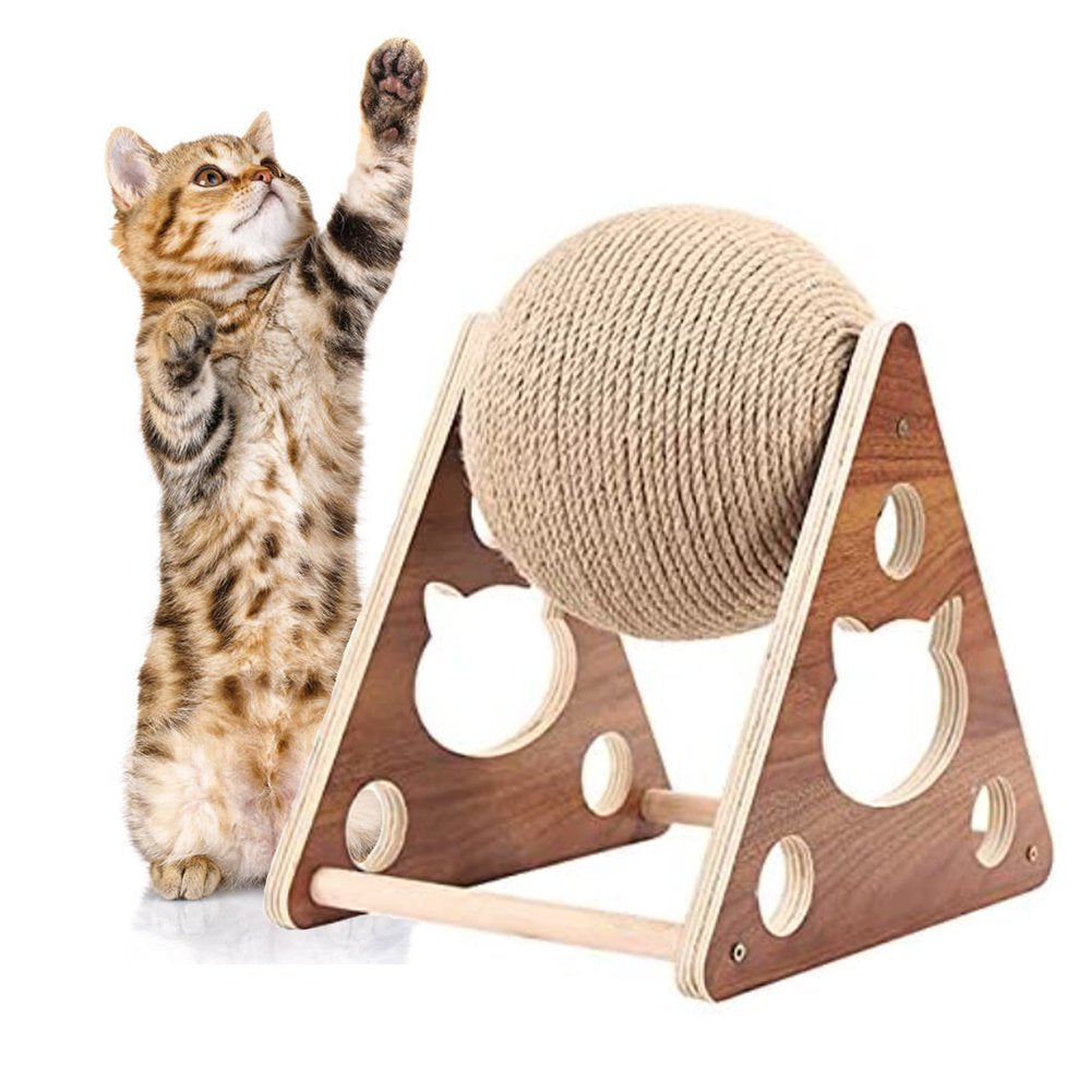 ROZKITCH Cat Scratcher Toy, Natural Sisal Cat Scratching Ball Wood Base, Durable Scratching Ball for Indoor Cats and Kittens, Interactive Solid Wood Scratcher Pet Toy Animals & Pet Supplies > Pet Supplies > Cat Supplies > Cat Toys ROZKITCH   