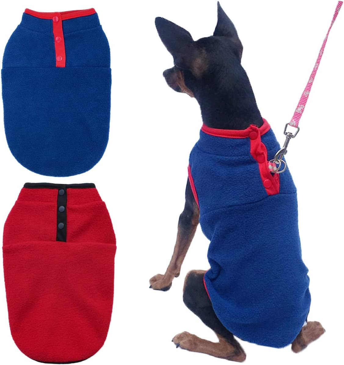 2 Pack Dog Fleece Vest Sweater, Warm Pullover Fleece Puppy Jacket, Autumn Winter Cold Weather Coat Clothes, Pet Stretch Fleece Apparel with Buttons Costumes for Small Medium Dogs Cats (Small) Animals & Pet Supplies > Pet Supplies > Dog Supplies > Dog Apparel Tealots Red+Blue Small 