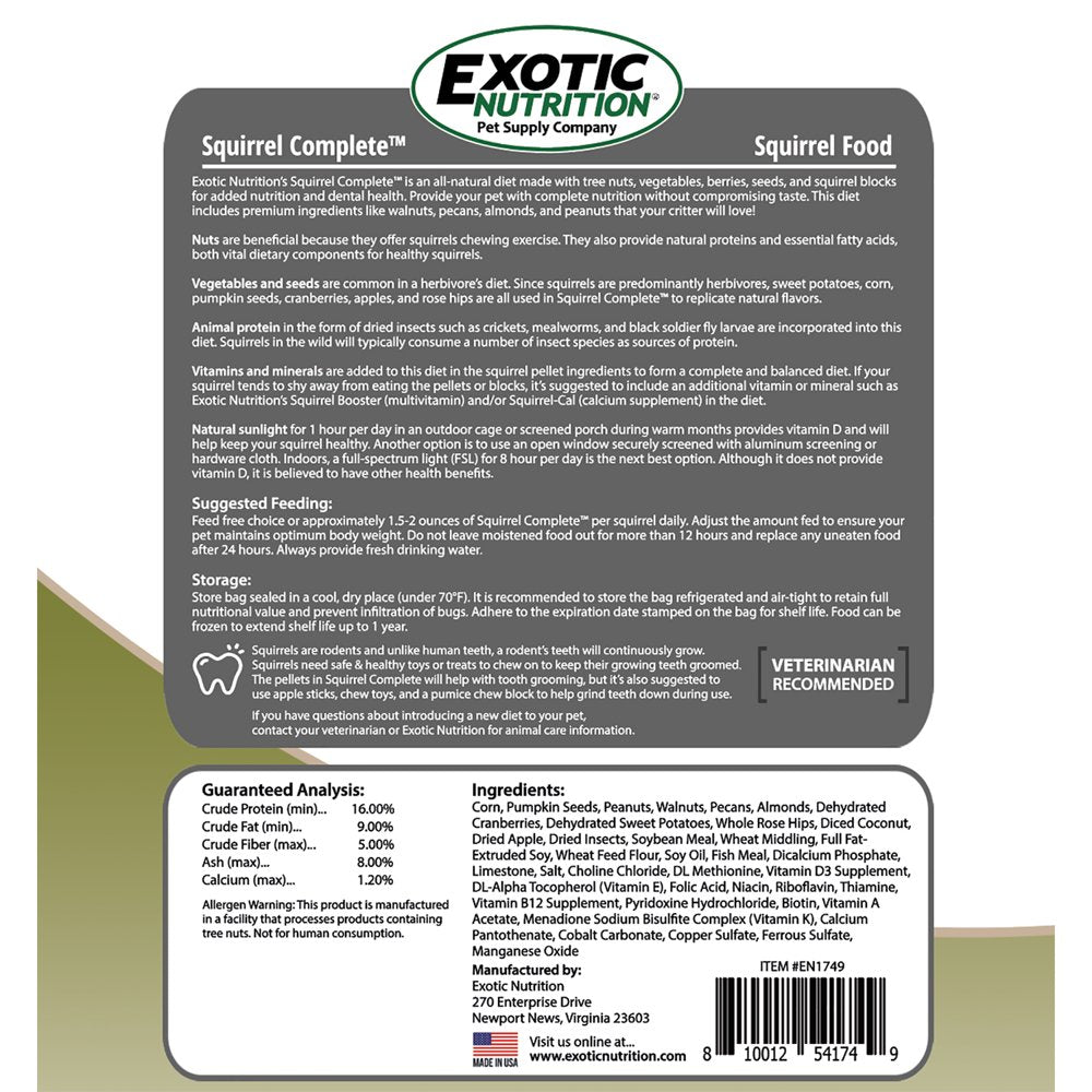 Exotic Nutrition Squirrel Complete 1.75 Lb. Animals & Pet Supplies > Pet Supplies > Small Animal Supplies > Small Animal Food Exotic Nutrition   