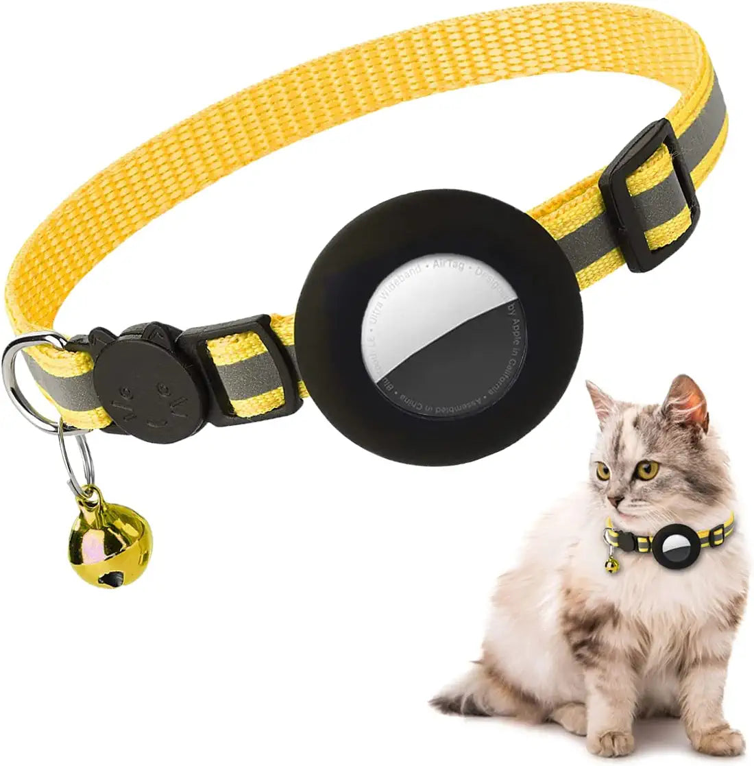 Smpili Airtag Cat Collar, Reflective Kitten Collar Breakaway with Airtag Holder, 0.4 Inches in Width Electronics > GPS Accessories > GPS Cases Smpili Yellow  