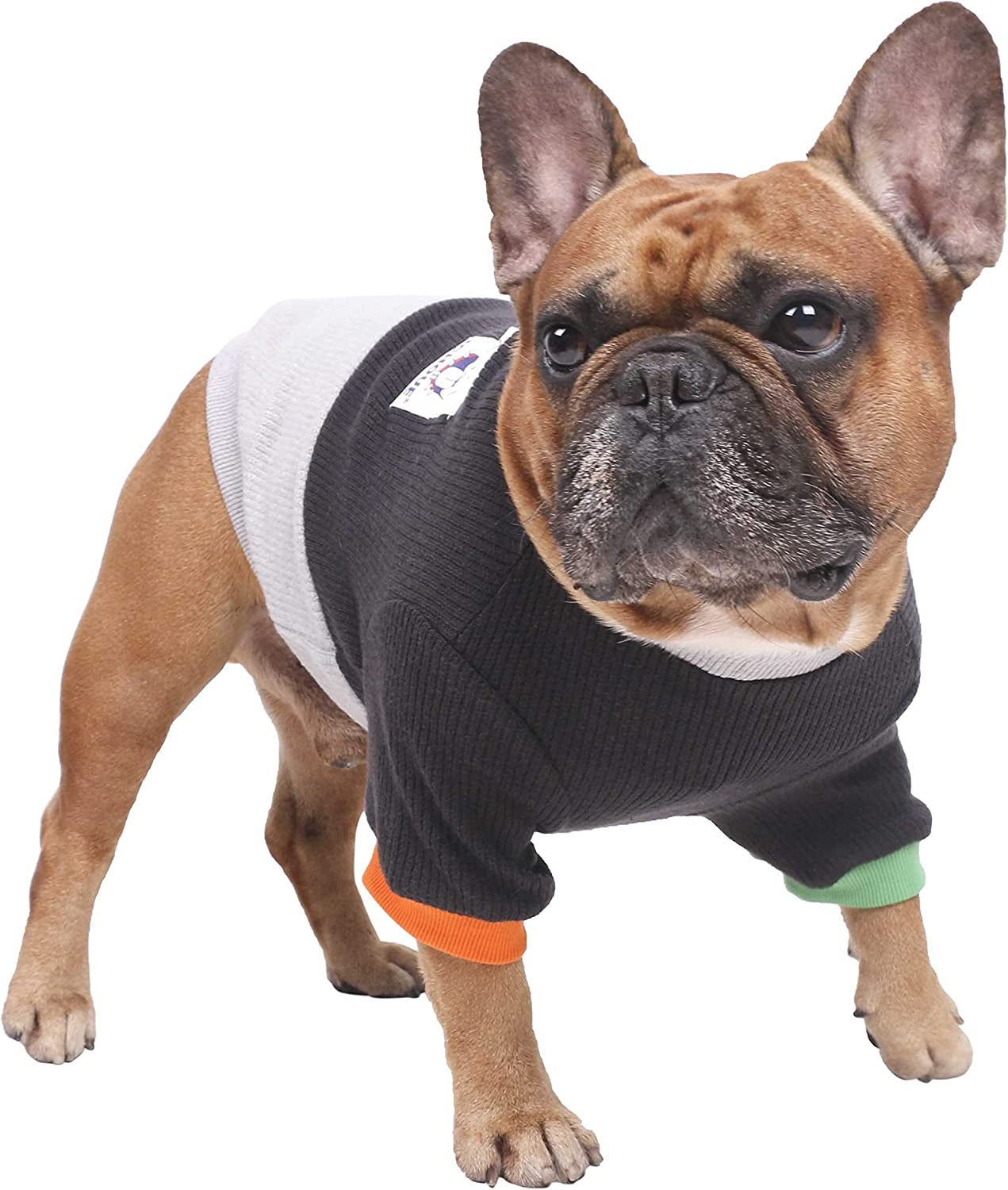 Ichoue Pet Dog Crewneck Sweater Color Block Pullover Winter Warm Clothes for French Bulldog Frenchie Shiba Inu - Pink and Grey/Medium Animals & Pet Supplies > Pet Supplies > Dog Supplies > Dog Apparel iChoue Black and Grey XX-Large (Pack of 1) 