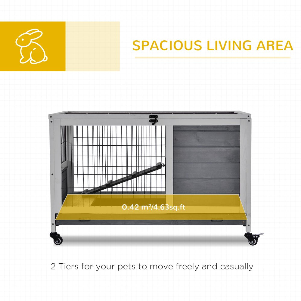 Pawhut Wooden Indoor Rabbit Hutch Elevated Cage Habitat with Enclosed Run with Wheels, Ideal for Rabbits and Guinea Pigs Animals & Pet Supplies > Pet Supplies > Small Animal Supplies > Small Animal Habitats & Cages Aosom LLC   