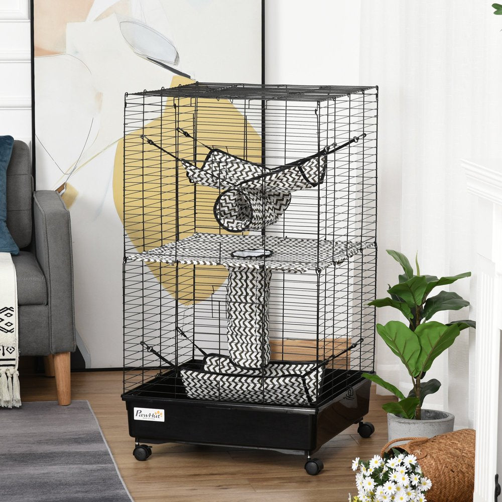 Ikayaa Small Animal Cage Habitat for Ferret with Wheels Hammocks Tunnels and 3 Doors - Black Animals & Pet Supplies > Pet Supplies > Small Animal Supplies > Small Animal Habitats & Cages ikayaa   