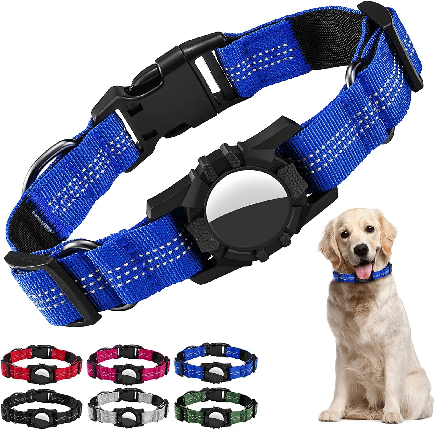 Dog Collar for Airtag, Reflective Adjustable Pet Collar for Apple Airtags, Soft Nylon Dog Collars with Air Tag Holder Case, Durable Apple Airtag Dog Collar Accessores for Puppy Dogs (XS, Black) Electronics > GPS Accessories > GPS Cases iSurecoube Royal Blue Large(15.5"-20.2") 