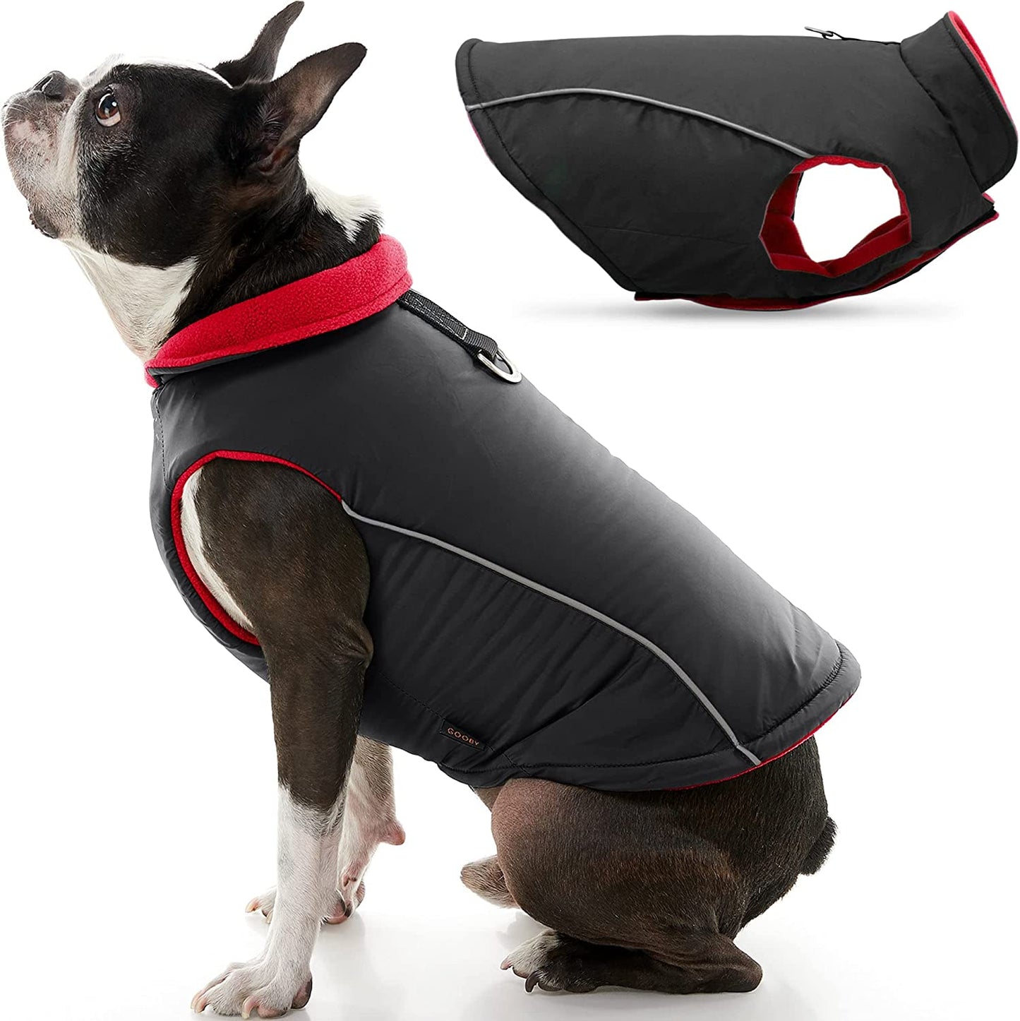 Gooby Sports Vest Dog Jacket - Green, Medium - Reflective Dog Vest with D Ring Leash - Warm Fleece Lined Small Dog Sweater, Hook and Loop Closure - Dog Clothes for Small Dogs Boy or Girl Dog Sweater Animals & Pet Supplies > Pet Supplies > Dog Supplies > Dog Apparel INADI Black Large chest (~19.5") 