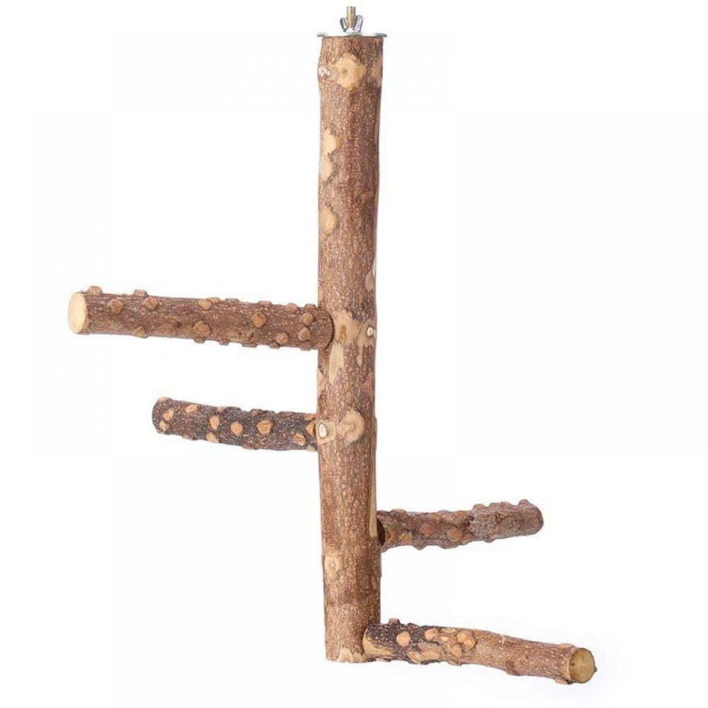 Bird Perch Stand Toy, Natural Wood Parrot Perch Bird Cage Branch Perch Accessories for Parakeets Cockatiels Conures Macaws Finches Love Birds - Small